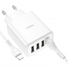 Сетевое зарядное устройство Hoco Fuerza QC3.0 four-port charger + кабель Lightning 1 м White (C102A) Сетевое зарядное устройство Hoco Fuerza QC3.0 four-port charger + кабель Lightning 1 м White (C102A)