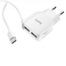Сетевое зарядное устройство Hoco Mega joy double port charger + кабель Type-C 1м White (C59A) Сетевое зарядное устройство Hoco Mega joy double port charger + кабель Type-C 1м White (C59A)