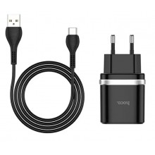 Сетевое зарядное устройство Hoco Smart QC3.0 charger + кабель Type-C 1м Black (C12Q)