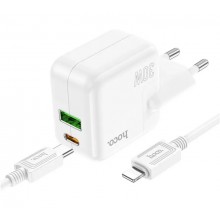 Сетевое зарядное устройство Hoco charger + кабель Type-C/Lightning White (C111A) Сетевое зарядное устройство Hoco charger + кабель Type-C/Lightning White (C111A)