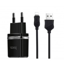 Сетевое зарядное устройство Hoco Smart dual USB charger + кабель Lightning 1м Black (C12) Сетевое зарядное устройство Hoco Smart dual USB charger + кабель Lightning 1м Black (C12)