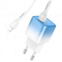 Зарядное устройство СЗУ Hoco PD20W EU с кабелем Type-C to Lightning Blue-White (C101A)