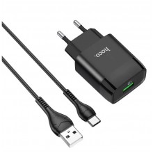 Сетевое зарядное устройство Hoco Glorious single port QC3.0 charger + кабель Type-C 1м Black (C72Q) Сетевое зарядное устройство Hoco Glorious single port QC3.0 charger + кабель Type-C 1м Black (C72Q)