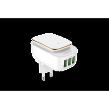 Зарядное устройство с защитой LDNIO 17 Вт с LED светильником 3 USB + Кабель Lightning 1м White (A 3305 5G)