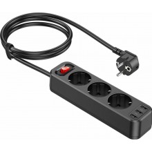 Сетевое зарядное устройство HOCO 100–240V 5V 2.4A 4000W на 3 розетки + 3 USB-A кабель 1.8м Black (NS2) Сетевое зарядное устройство HOCO 100–240V 5V 2.4A 4000W на 3 розетки + 3 USB-A кабель 1.8м Black (NS2)