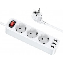 Сетевое зарядное устройство HOCO 100–240V 5V 2.4A 4000W на 3 розетки + 3 USB-A кабель 1.8м White (NS2) Сетевое зарядное устройство HOCO 100–240V 5V 2.4A 4000W на 3 розетки + 3 USB-A кабель 1.8м White (NS2)