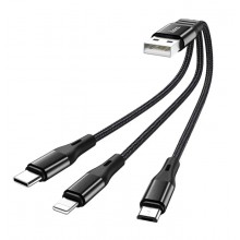 Кабель HOCO USB Micro + Lightning + Type-C 2.4A 0,25m Black (X47) Кабель HOCO USB Micro + Lightning + Type-C 2.4A 0,25m Black (X47)