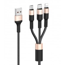 Кабель HOCO USB Micro + Lightning + Type-C 2A 1m Black-Gold (X26) Кабель HOCO USB Micro + Lightning + Type-C 2A 1m Black-Gold (X26)
