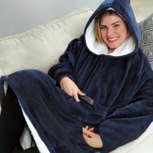 Толстовка-плед с капюшоном и рукавами флисовый Huggle Ultra Plush Blanket Hoodie, тёмно-синий