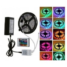 Светодиодная лента LED 5050 RGB на 5м с пультом и блоком питания, разноцветная