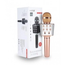Беспроводной bluetooth караоке-микрофон Wster WS1688 bluetooth, розовый