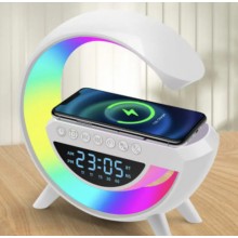 Настільна смарт лампа нічник RGB G-Smart BT-3401 3в1 (бездротова зарядка, Bluetooth колонка, годинник) білий