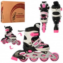 Детские раздвижные роликовые коньки Profi Roller Skates Mini Черно-розовый 27-30 размер на шнуровке Детские раздвижные роликовые коньки Profi Roller Skates Mini Черно-розовый 27-30 размер на шнуровке