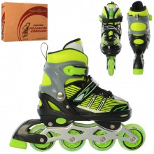 Детские раздвижные роликовые коньки Profi Roller Skates Paint Черно-зеленый 35-38 размер на шнуровке Детские раздвижные роликовые коньки Profi Roller Skates Paint Черно-зеленый 35-38 размер на шнуровке